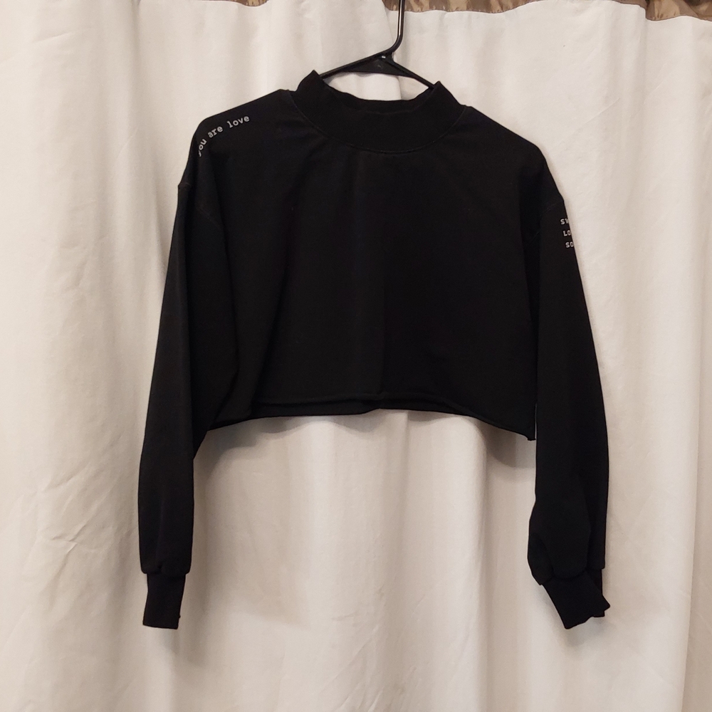 Black Cropped Mock Neck Long-Sleeve Top